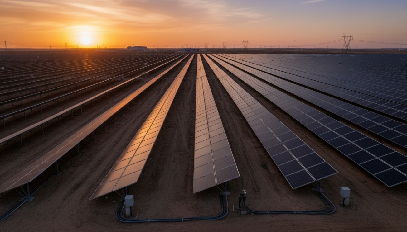Utility-scale solar farm using standard PV modules for large ground-mounted photovoltaic power generation